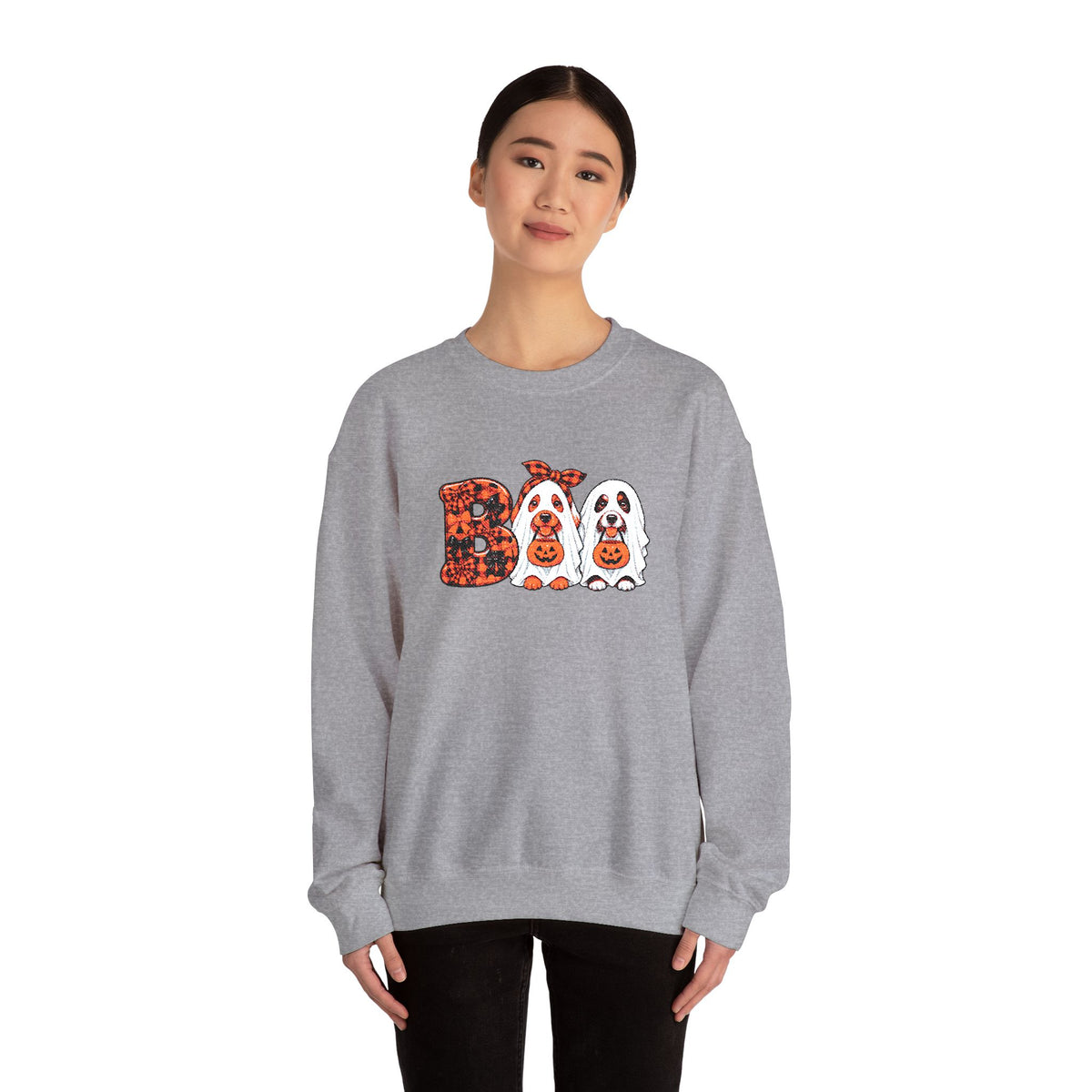 Dog Themed "BOO" Embroidered Crewneck Sweatshirt