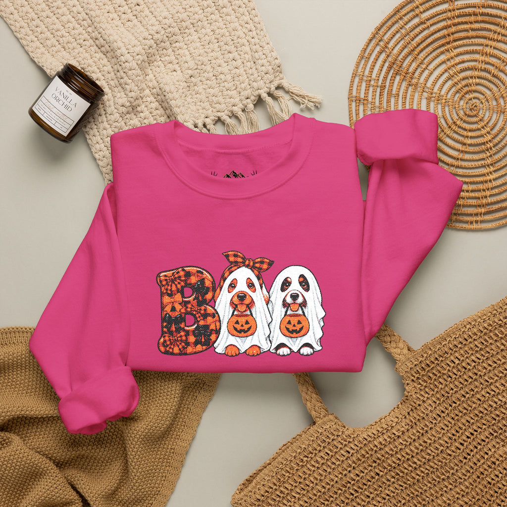 Dog Themed "BOO" Embroidered Crewneck Sweatshirt