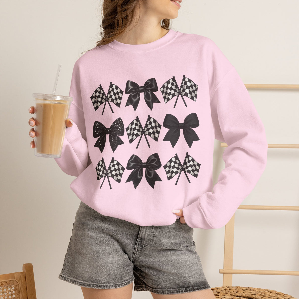 Bows & Racing Flag Crewneck Sweatshirt