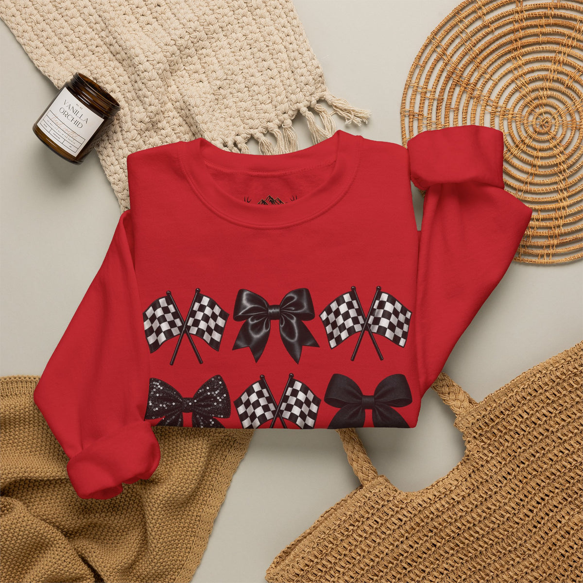 Bows & Racing Flag Crewneck Sweatshirt