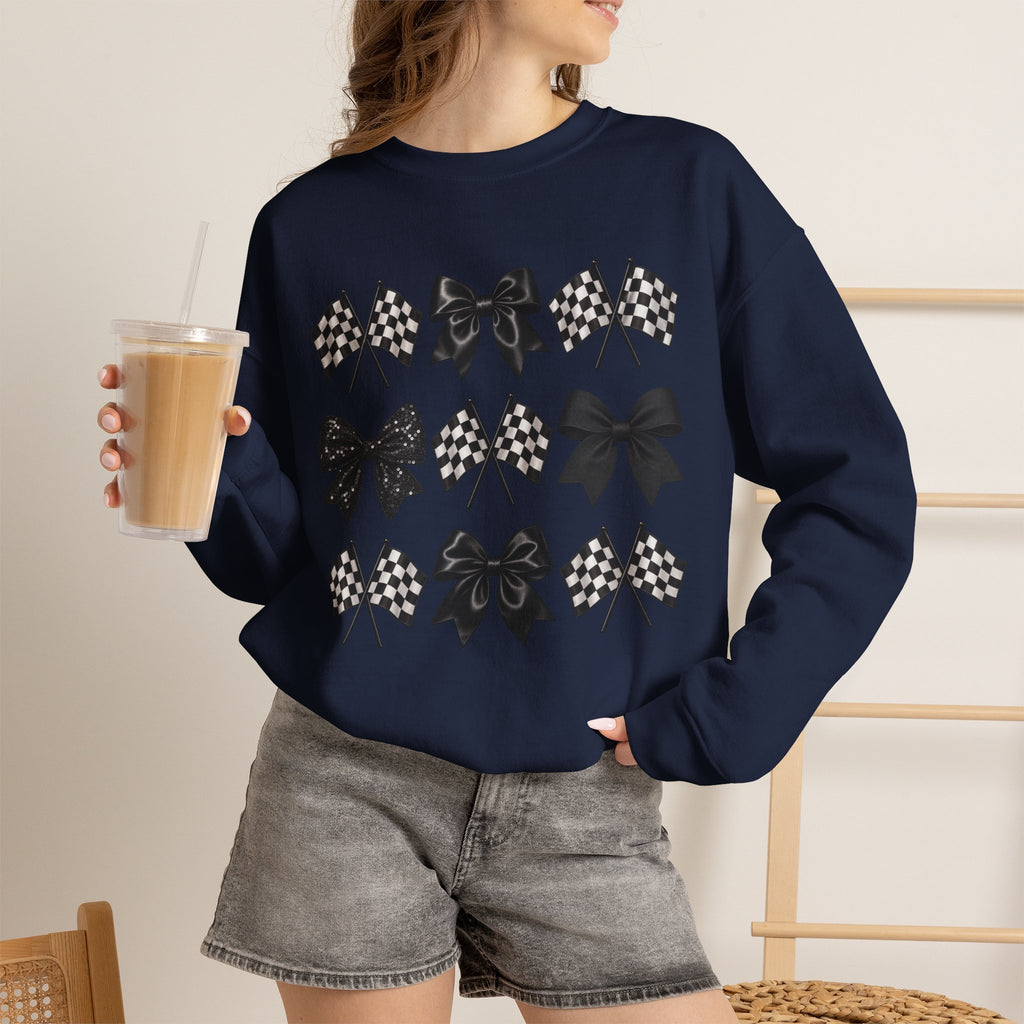 Bows & Racing Flag Crewneck Sweatshirt
