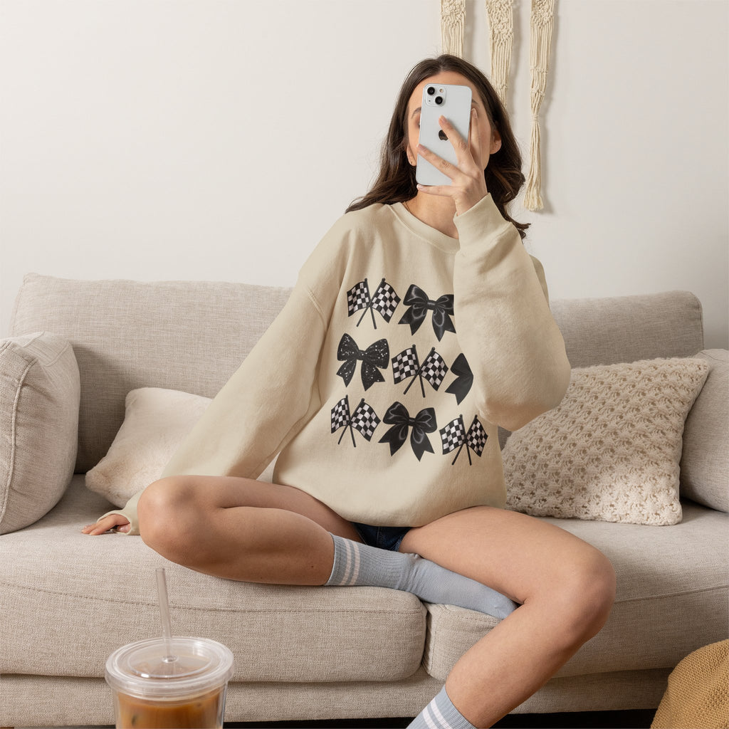 Bows & Racing Flag Crewneck Sweatshirt