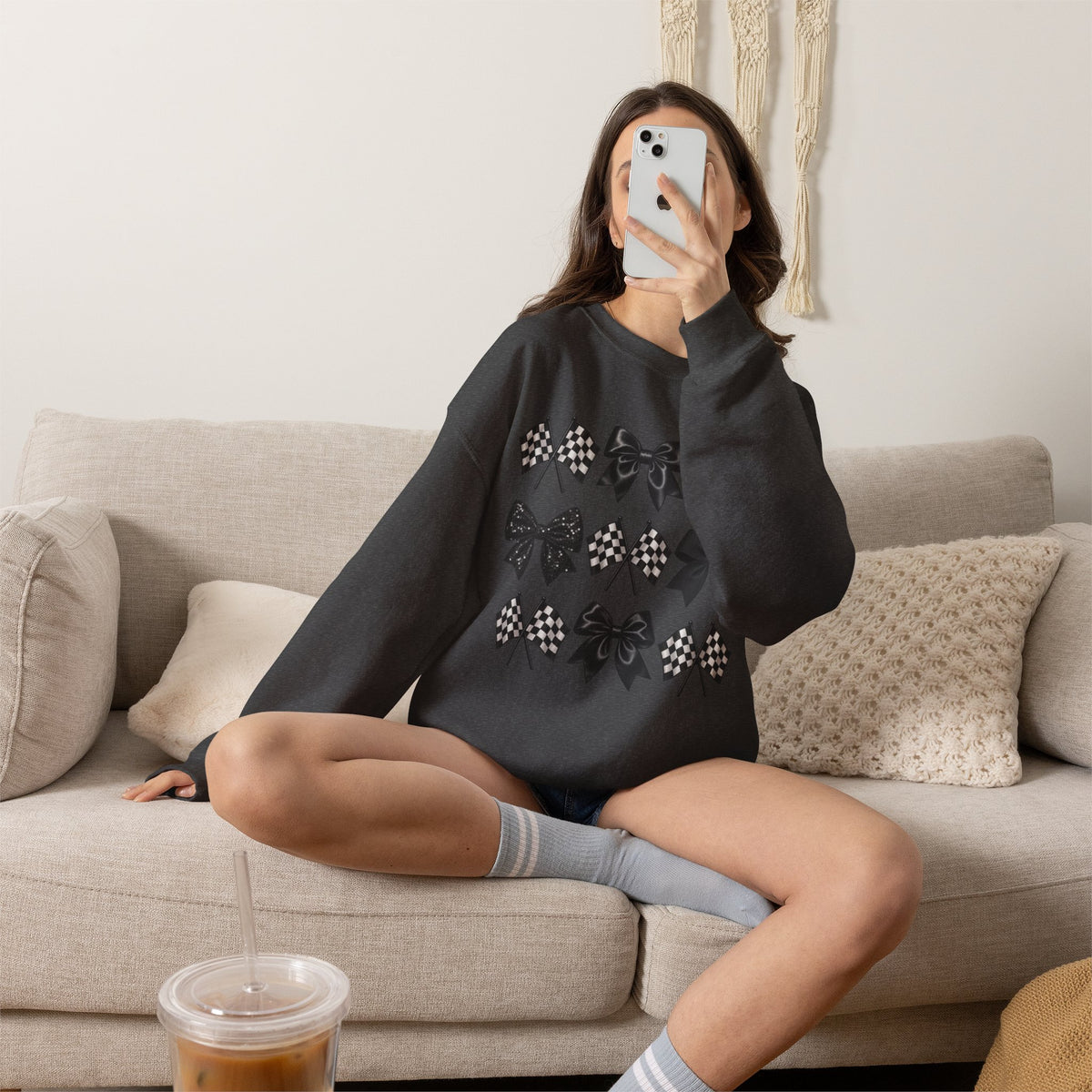 Bows & Racing Flag Crewneck Sweatshirt