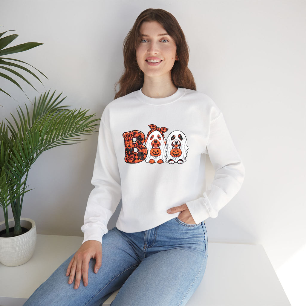 Dog Themed "BOO" Embroidered Crewneck Sweatshirt