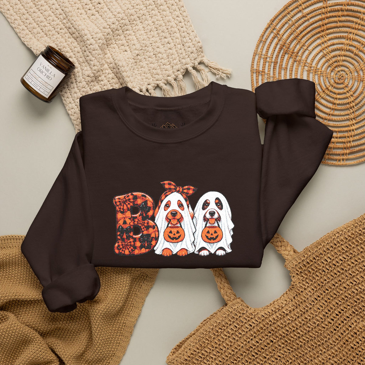 Dog Themed "BOO" Embroidered Crewneck Sweatshirt