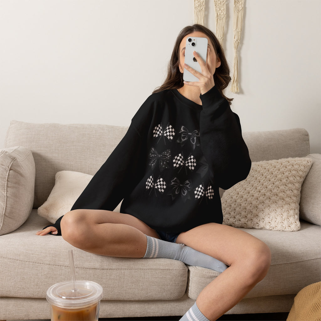 Bows & Racing Flag Crewneck Sweatshirt
