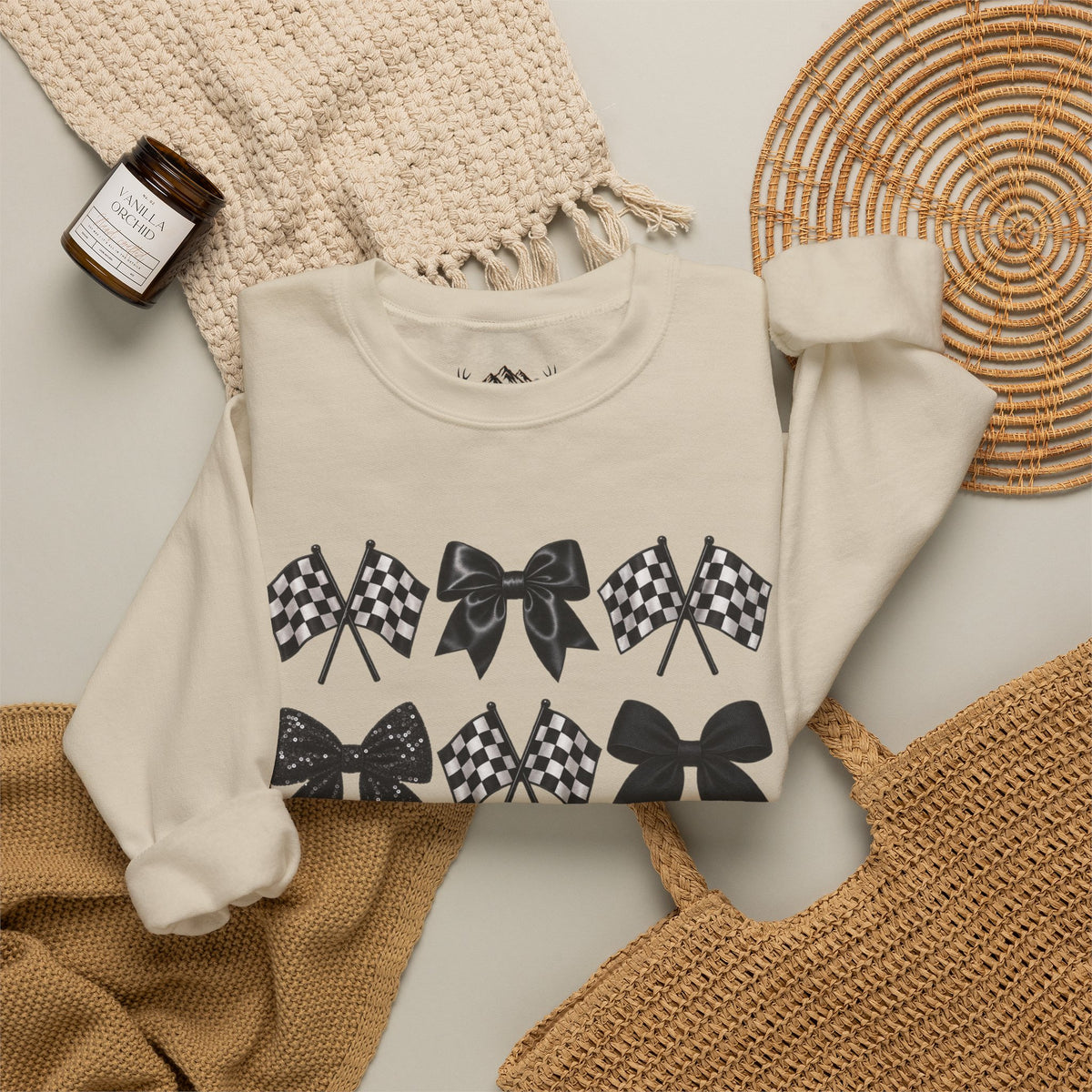 Bows & Racing Flag Crewneck Sweatshirt